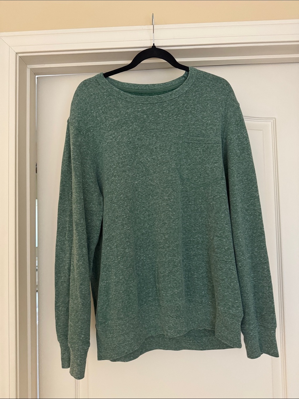 Large- J Crew Men's Heather Green Long-Sleeve Crewneck Sweater